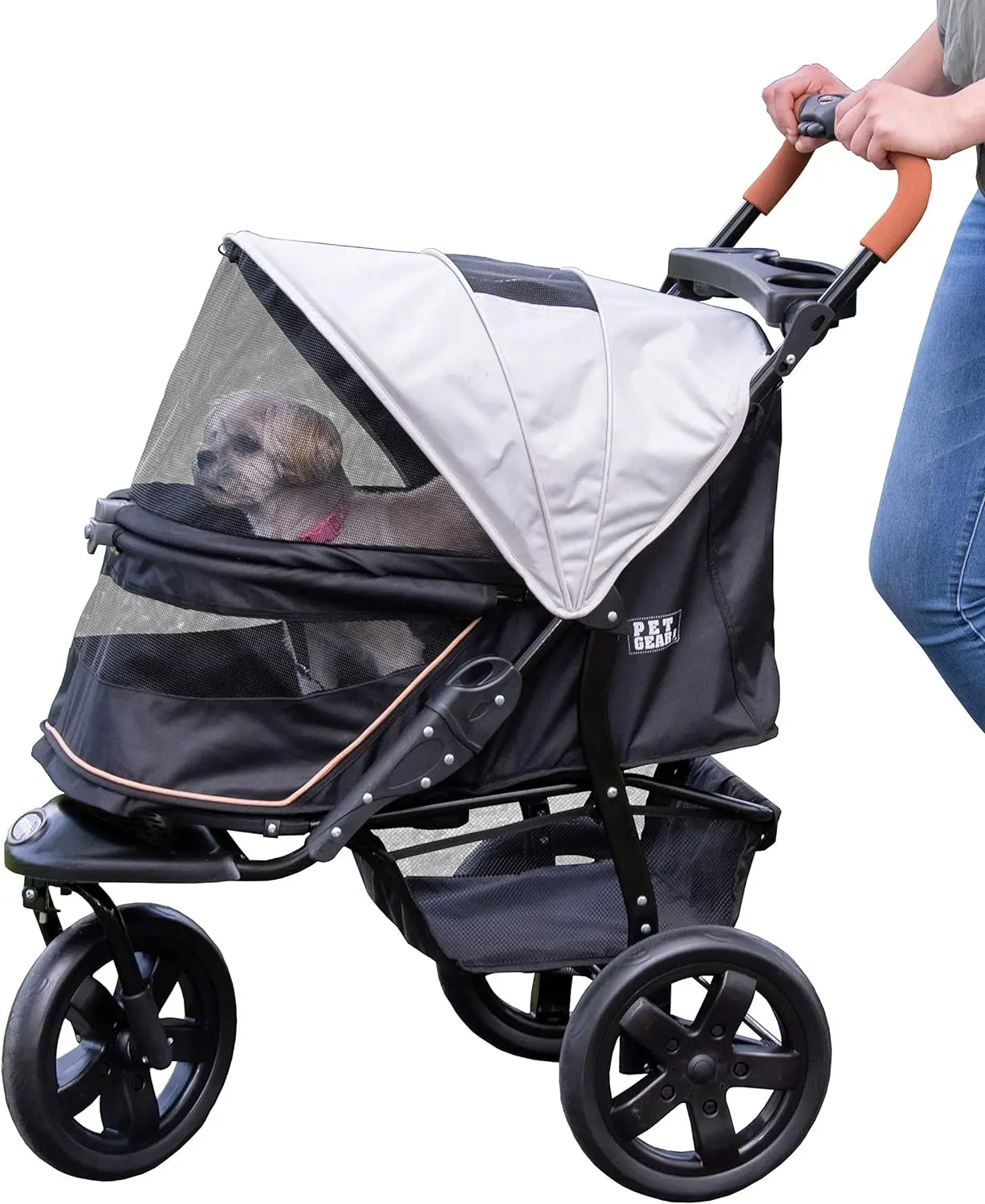 

No-Zip AT3 Pet Stroller for Cats/Dogs, Zipperless Entry, Easy One-Hand Fold, Jogging Tires, Removable Liner, Cup Holder +