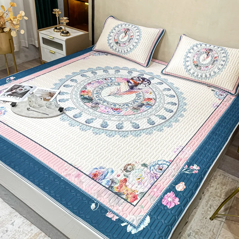 Latex Ice Silk Mat Four-piece Baby and Child Washable Two-piece Dormitory Single and Double Air-conditioning Soft Mat Home