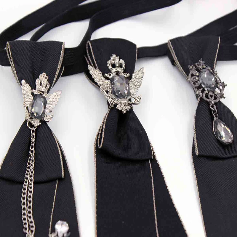 Punk Neck Ties Gothic Metal Chain Crystal Pendant Bow Tie neck ties