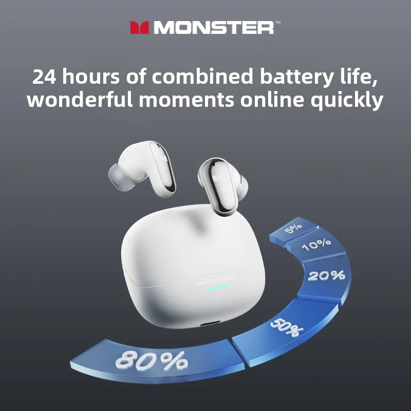New Monster Mqt52 Tws Wireless Bluetooth 5 4 Headset Hifi Stereo Music Gaming Earphones Talking Noise Canceling Earbuds, Alina Gadgets