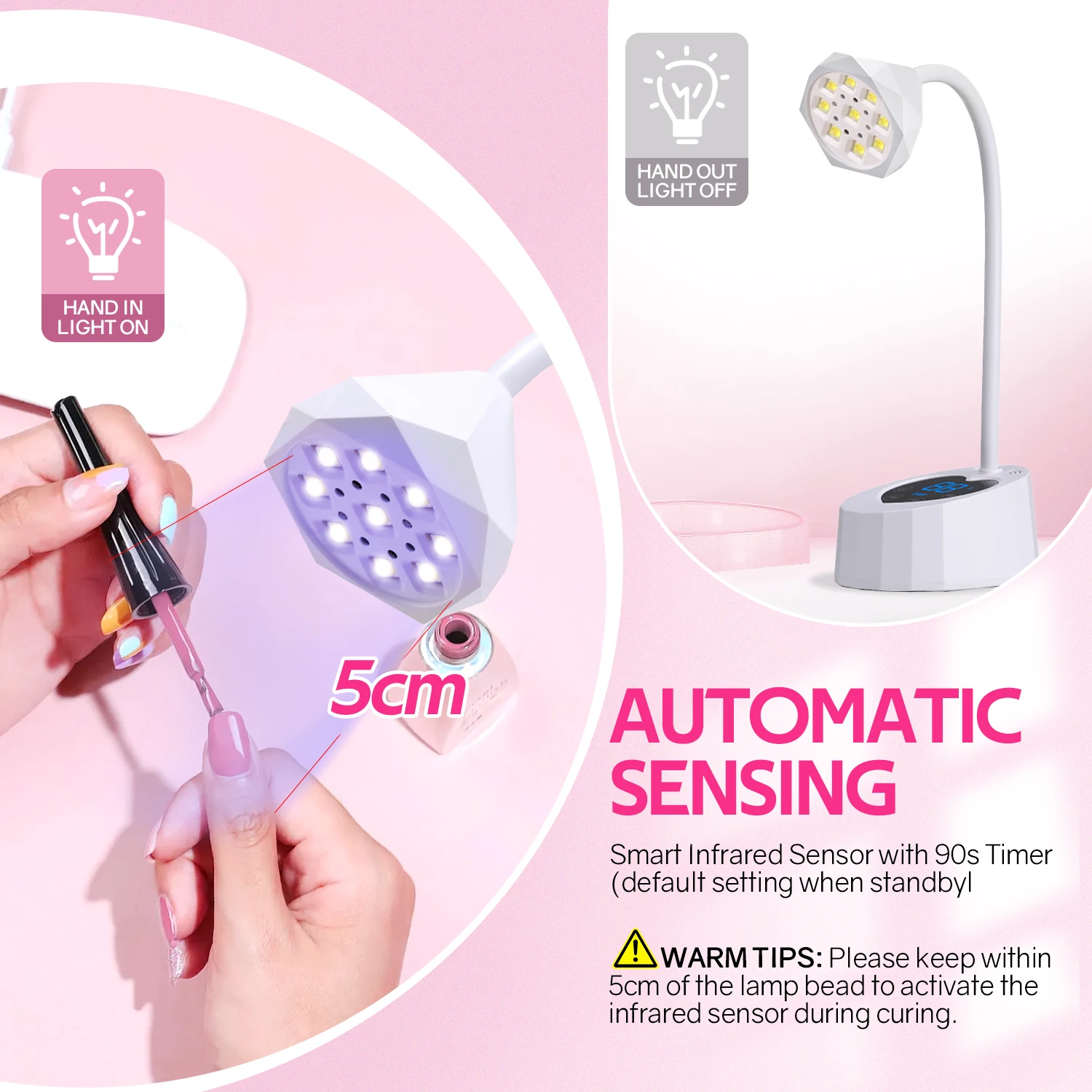 DinaBeauty 충전식 네일 UV LED 램프, 네일 건조기, 360 ° 구부릴 수 있는 빠른 건조 네일 매니큐어 광택제 접착제 젤 경화 램프, 27W