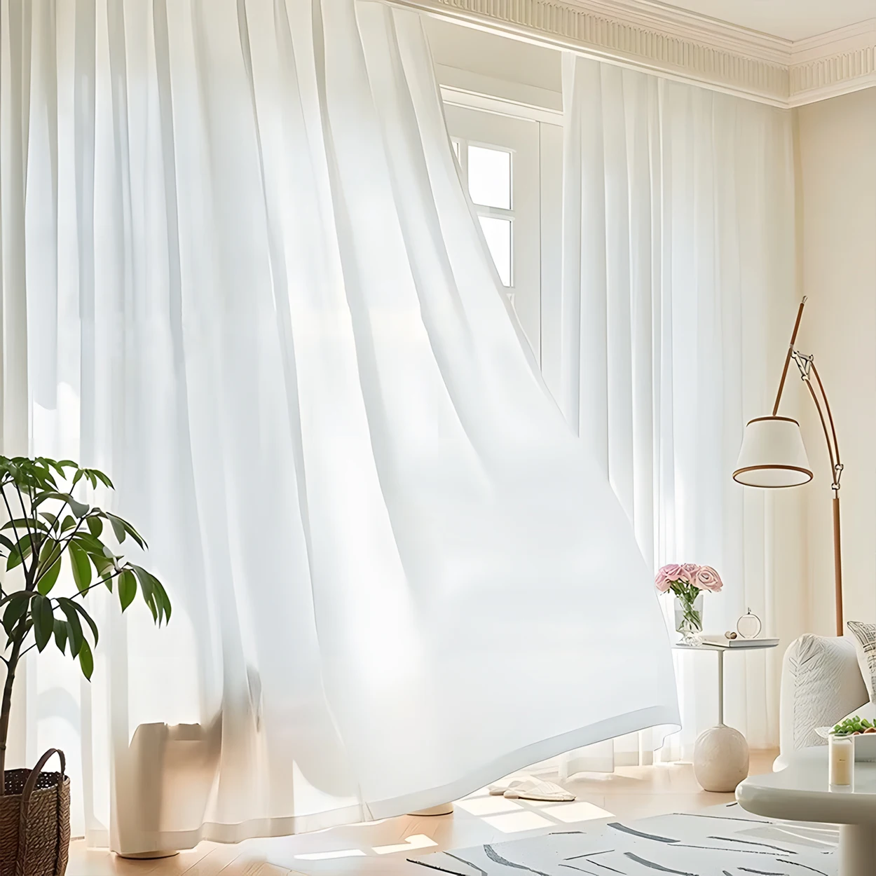 Description Picture 5 of itemWhite Light-Transmitting and Opaque Gauze Curtains, White Privacy Curtains Semi-Transparent Curtains Light Filter Curtains Bedroom Living Room Balcony Gauze Curtains, Rod Pocket