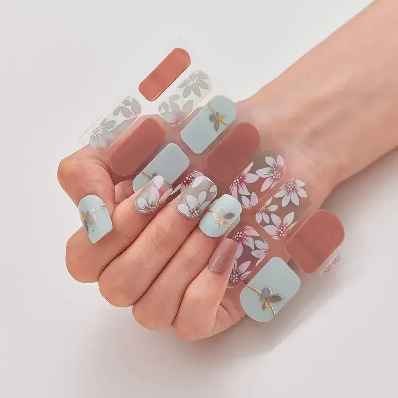 Nail Stickers Semi Cured Gel Nails Art Solid Color Manicure Decal UV LED Lamp Need Gel Nail Decals Decoration