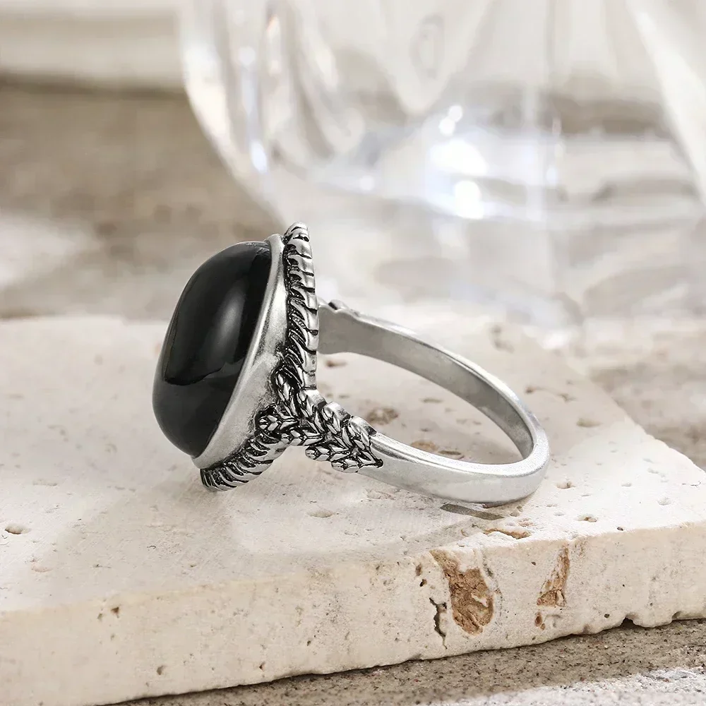 S925 Sterling Silver Black onyx Ring vintage silver Ring