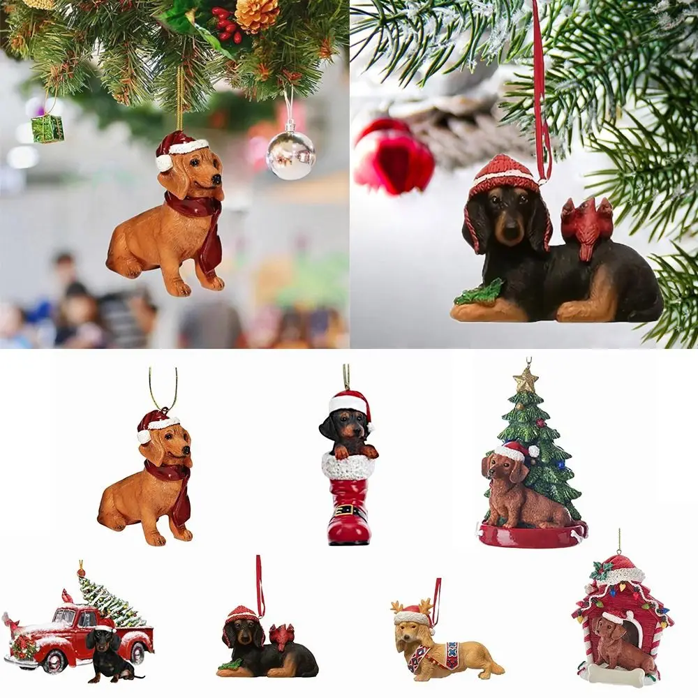 

Hangeable Dachshund Dog Pendant Craft Cartoon Dachshund Christmas Decoration Acrylic Car Rear View Mirror Pendant Christmas