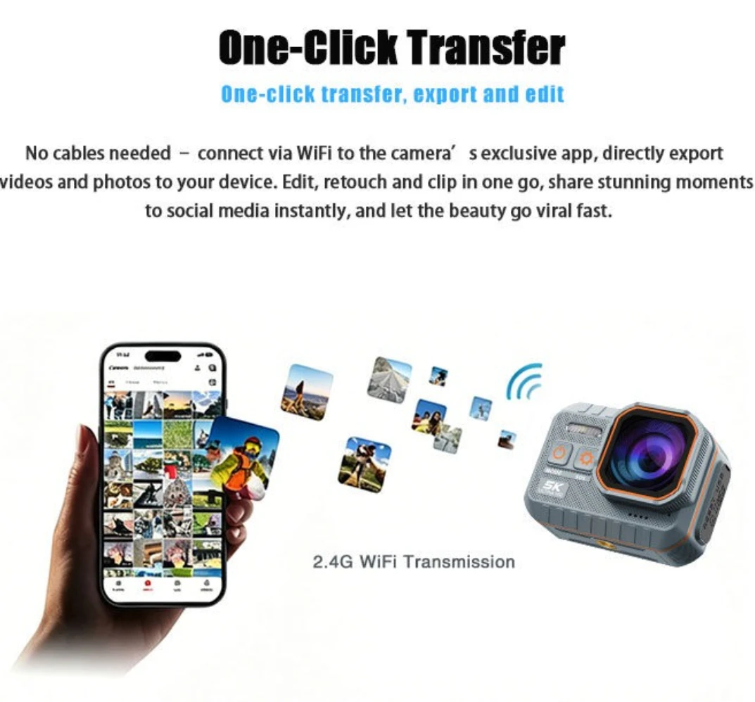 액션 카메라 5K WiFi 리모컨 2.0인치 HD 화면 방수 기능 탑재, 드라이브 레코더, 다이빙, 여행 및 야외 활동에 이상적