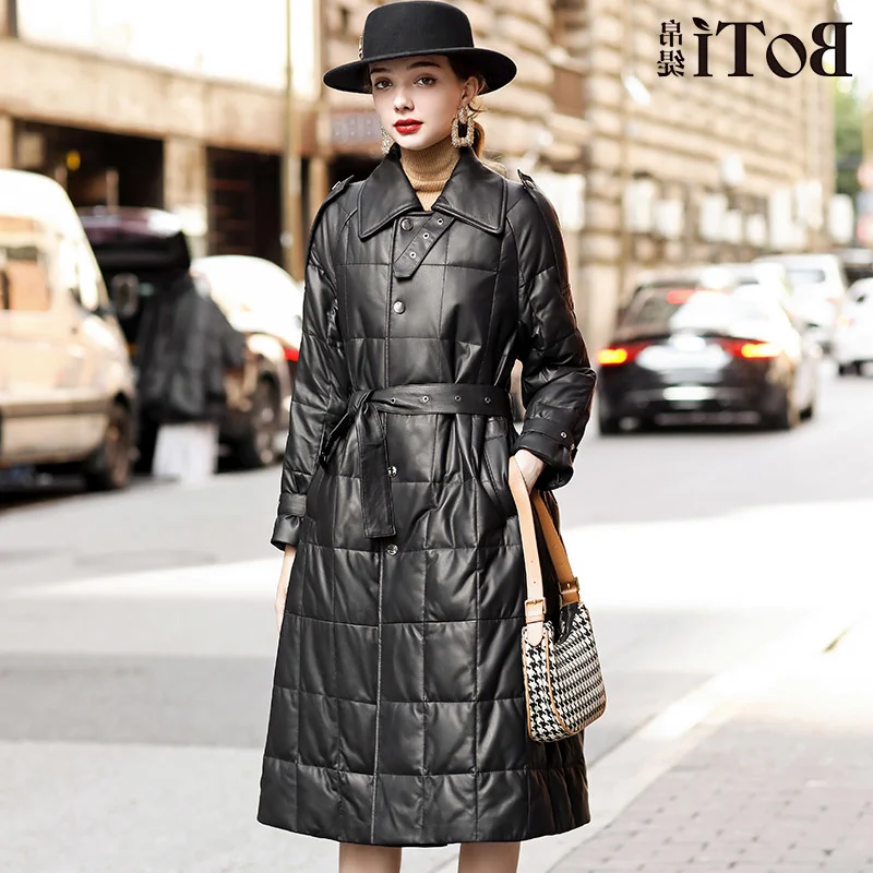 

New 2023 Classic Fashion Patty Genuine Leather Down Coat Women's Mid Length Winter European Cotton Sheepskin Casual Style Leathe