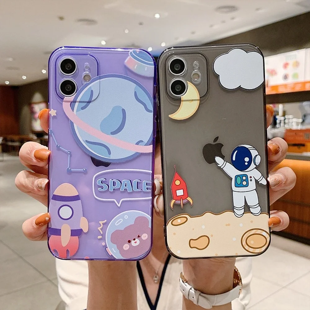 

Cute Bear For iPhone 13 12 11 Pro Max Mini XR XS X 7 8 Plus SE Clear Silicone Soft Spaceman Case iPhone Case Free Shipping