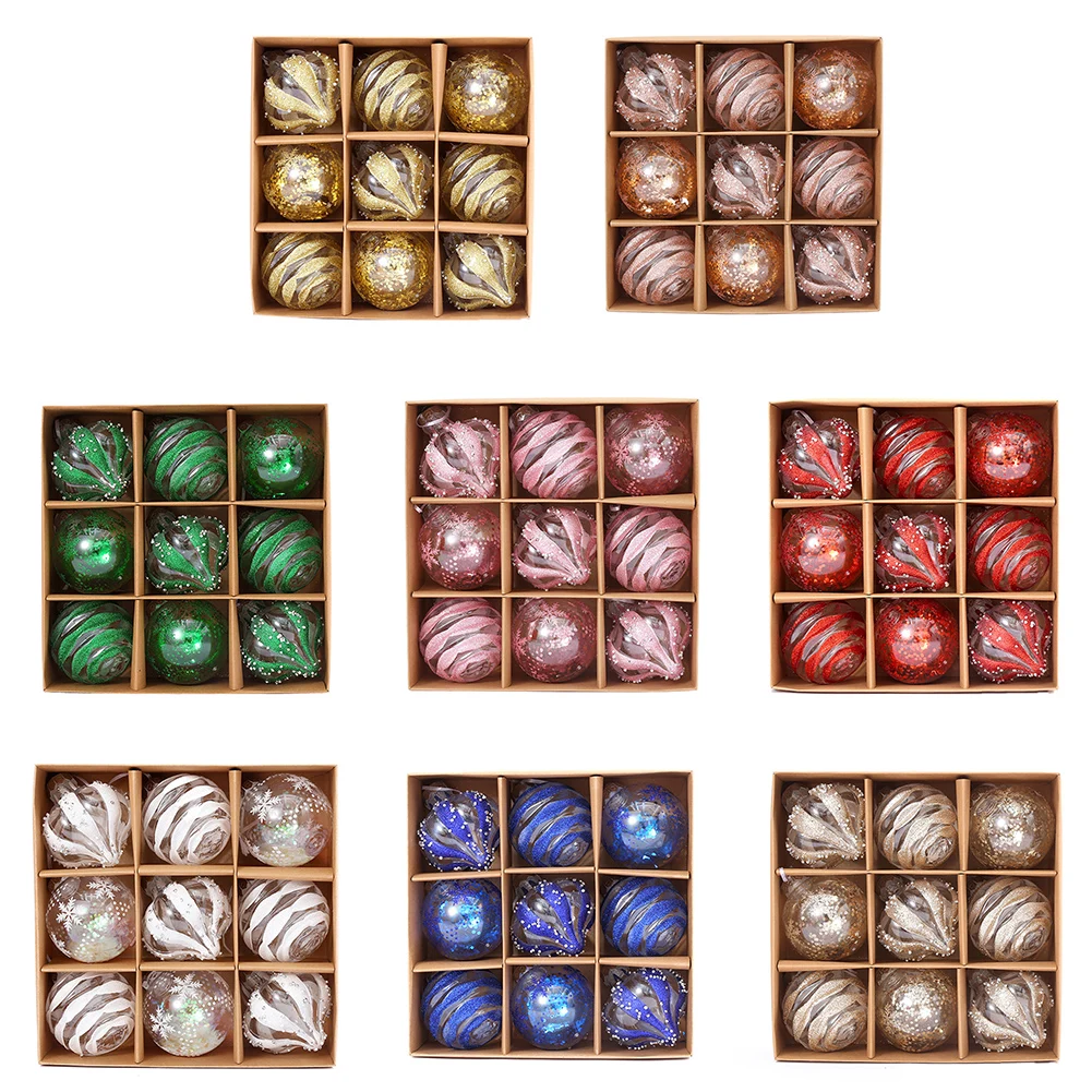 Description Picture 3 of item9pcs 8cm Christmas Ball Ornaments Xmas Tree Hanging Glitter Transparent Home Party Ornament Decor  Tree Decoration Balls