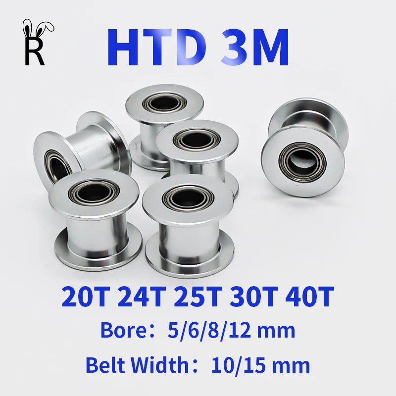 HTD 3M Idler Timing Pulley 20/24/25/30/40Teeth Bore 5/6/8/12mm Belt Width 10/15mm Tensioning Idler 3M Bearing Synchronous Wheels