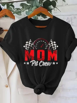 Mom Pit Crew Racing T Shirt Women Race Car Birthday Party Matching Family Short Sleeve Casual Crew Neck Speedometer Top Tee 1