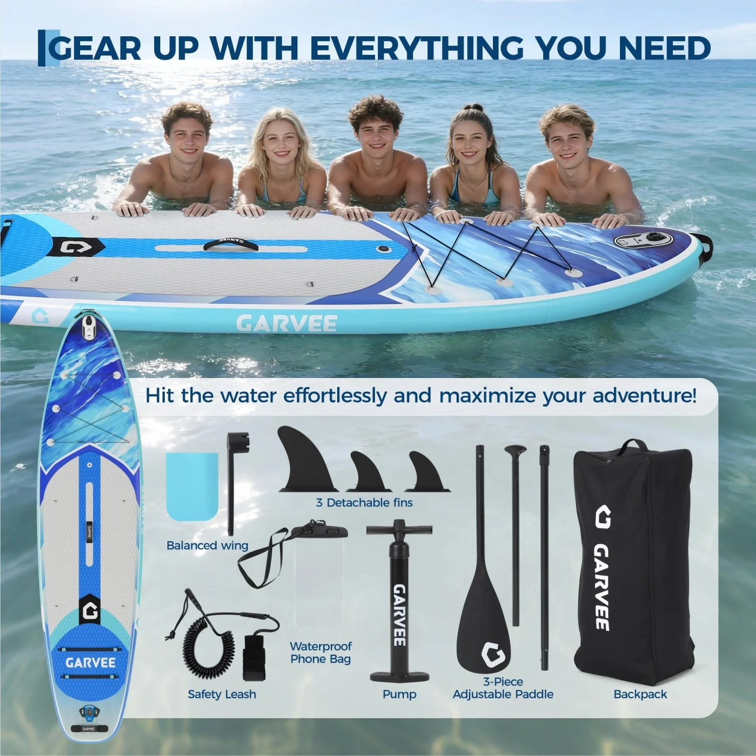 Inflatable Stand Up Paddle Board for Adults,450lbs Load Capacity,Non-Slip EVA Deck,Complete Kit with carrying Bag, 335x86x15 cm