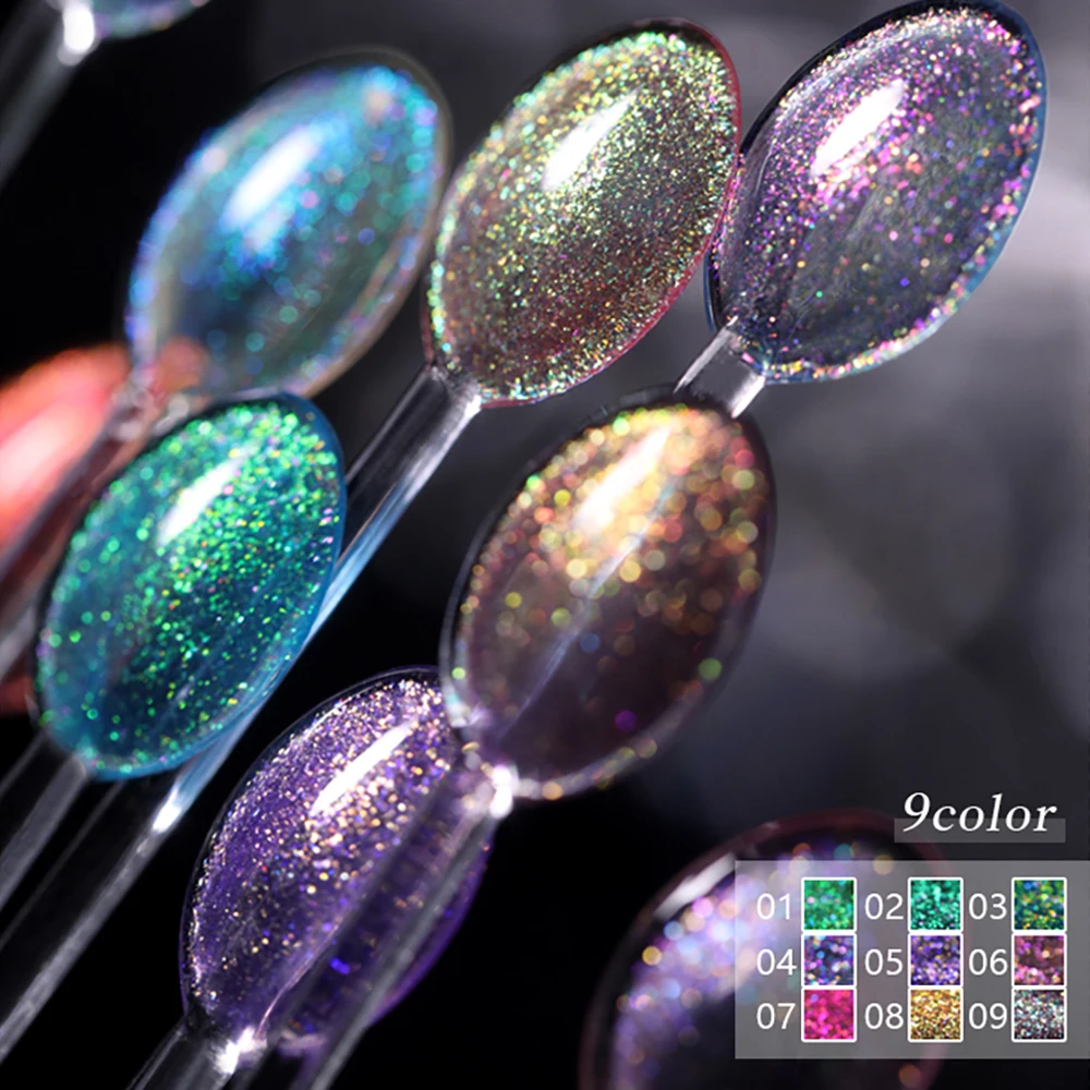 Vendeeni 9 Colors Glitter Broken Diamond Gel Nail Polish Soak Off Reflective Aurora Pearl Crystal Nail Decoration Varnish 3