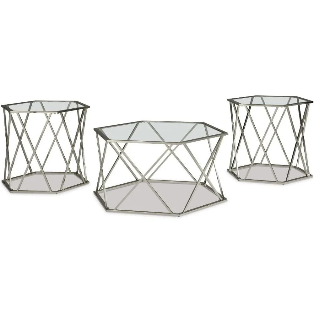 

Madanere Modern Chrome 3-Piece Occasional Table Set Dining Tables Includes Coffee Table and 2 End Tables Living Room Chairs Café