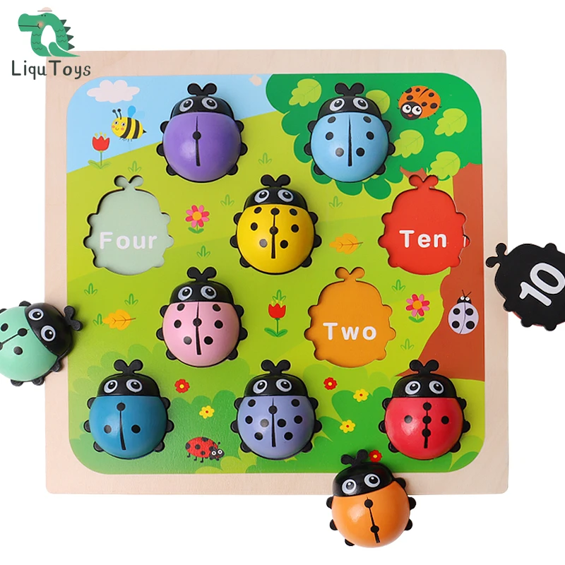 

LIQU Montessori Ladybugs Counting Toys for Toddlers Learn Numbers 1-10 Matching Game Wooden Educational Toy