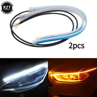 2 Pcs DRL LED Strip Turn Signal Light Yellow Bright Flexible Turn Signal Light Daytime Running Light for Car Headlight 12V