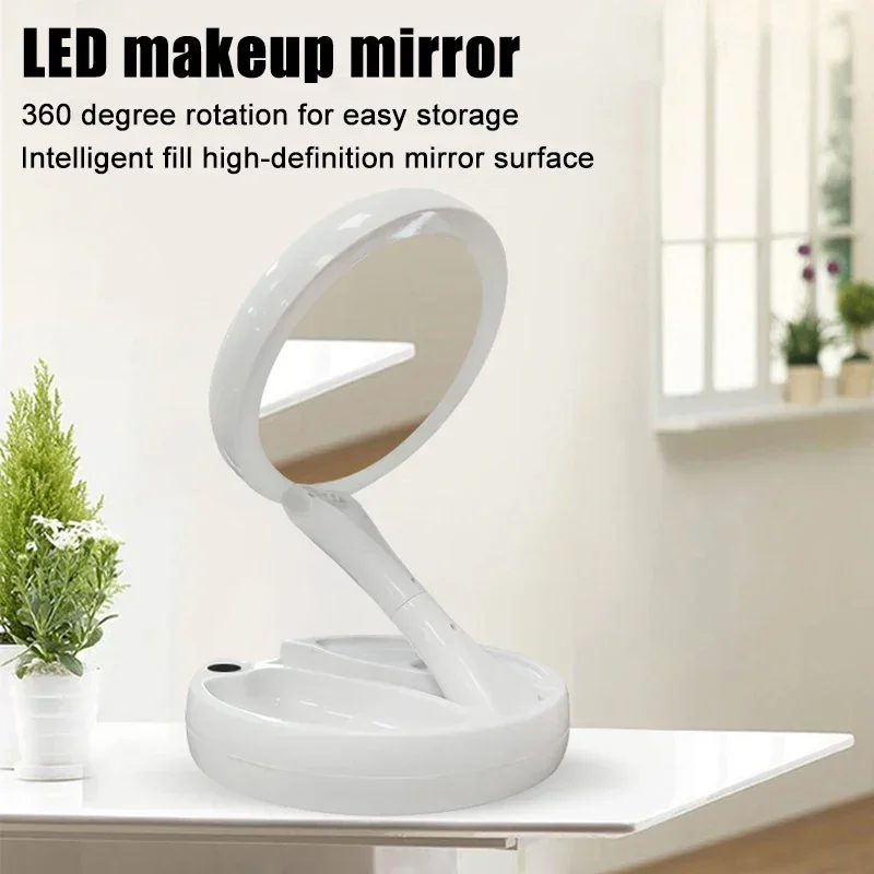 Makeup Mirror With Light LED Daylight Vanity Mirror 360&deg;Rotation Detachable/Storage Base 3 Modes With Light USB Charger