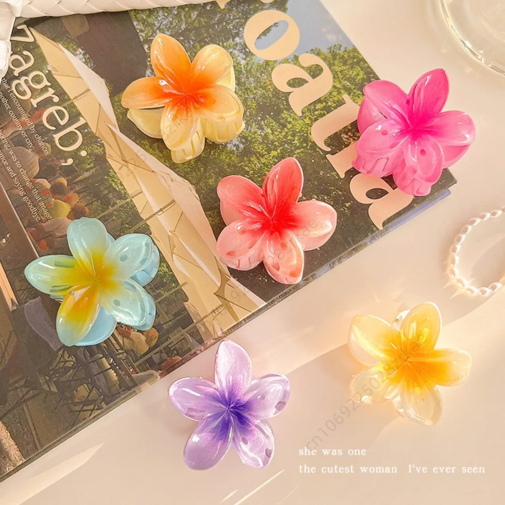 870542-fe7c3c.jpg Flower Hair Claw Hawaiian Gradient, Mini Fashion Hair Clips for Women Baby Girls, Crab Barrette Headwear Hairpin Accessories - Image 1