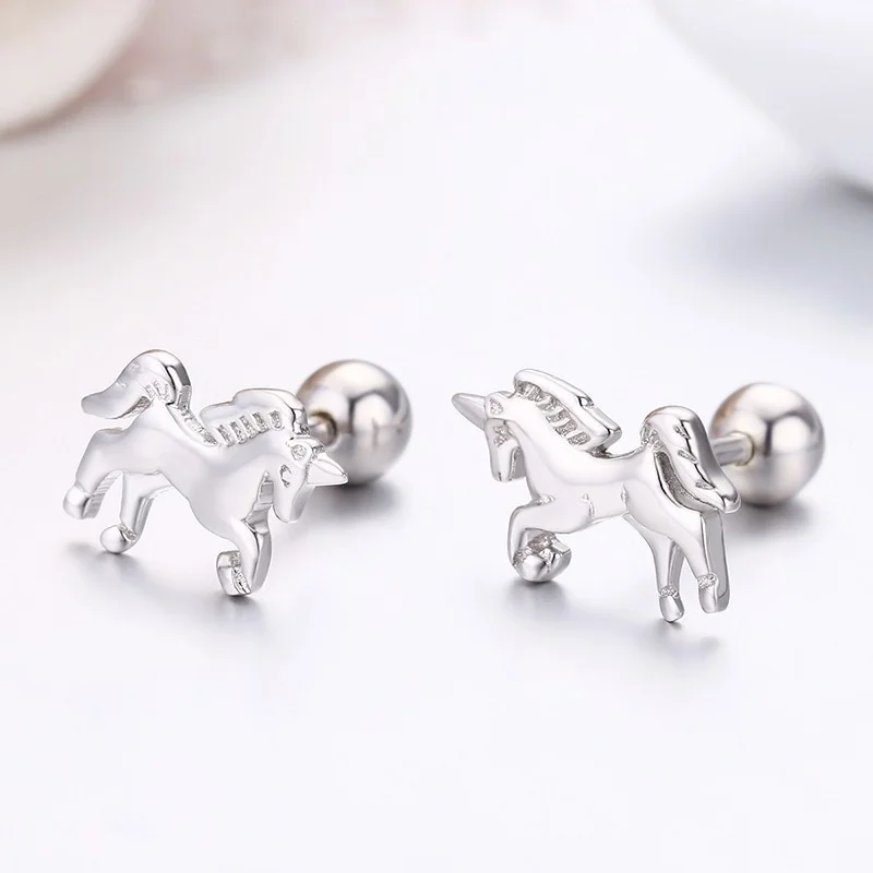 Vintage Solid Sterling Silver Horse Earrings Screw Back