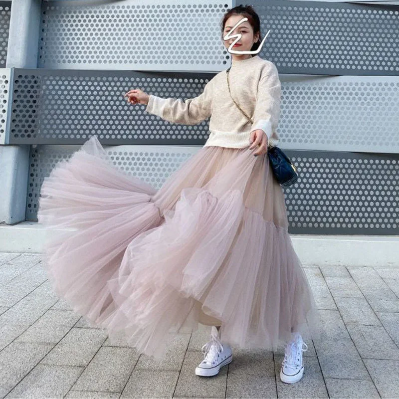 Gonna In Tulle Donna Lunga Con Elastico - Stile A-Line, Strati Di Rete, Per Tutti I Giorni O Feste - Foto 2