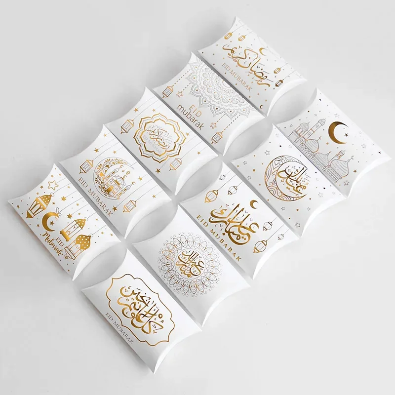 10/20pcs Eid Mubarak Pillow Shape Candy Box Kraft Paper Gift Packing Decoration Ramadan Kareem Muslim Islam Party Supplies 2025