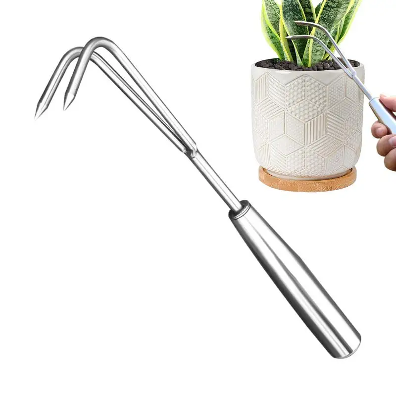 Small Two Claw Rake Stainless Steel Yard Handheld Thatch Remover Rake Ergonomic Handle Manual Garden Weeding Tool Small Two Claw Rake Stainless Steel Yard Handheld Thatch Remover Rake Ergonomic Handle Manual Garden Weeding Tool