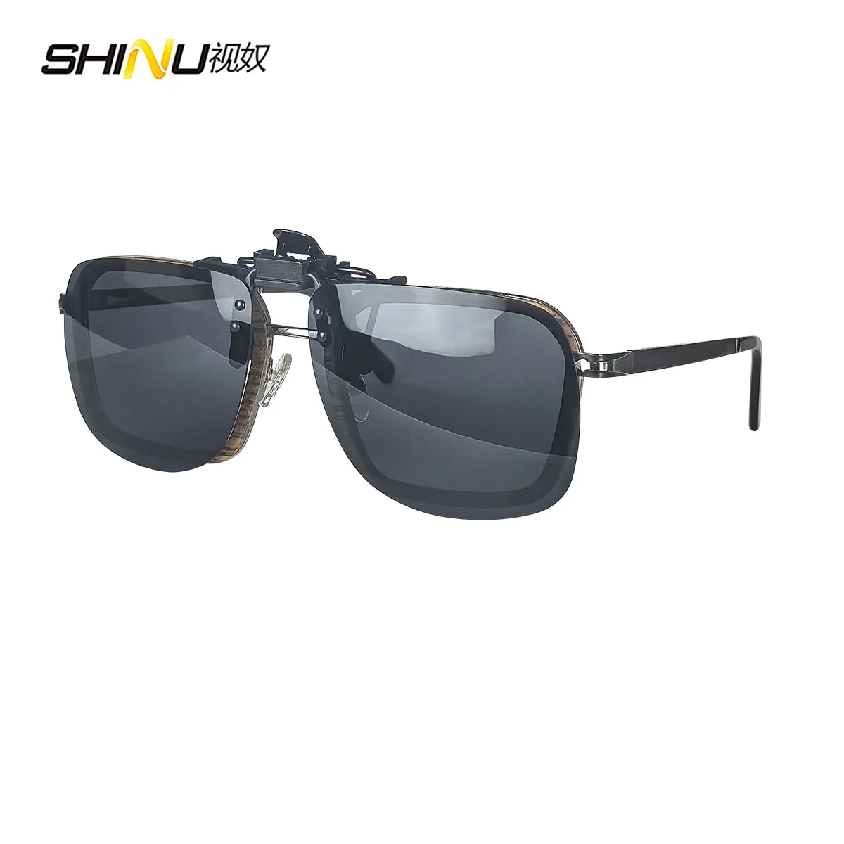 Enhanced Sleep Aid Polarized Clip-On Sunglasses with Square Black Frames and Orange-Tinted Lenses