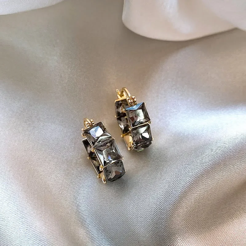 Vintage Square Crystal Earrings Women Light Luxury Design Ear Buckle Female Exquisite Zircon Round Earrings Envio Grátis Peru