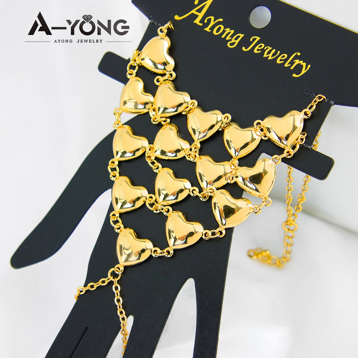 Arabisches Goldfarbenes Armband mit Fingerring, 18 Karat vergoldet, Dubai, luxuriöser schicker Armreif für Damen, Hochzeit, Event, Party, Schmuck – Detail 7