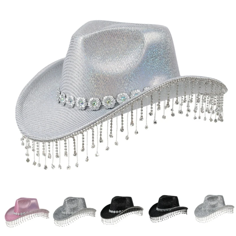 

Heavy Diamond Cowboy Hats Tassels Crystal Hat for Disco House Cocktails Parties Vacation Tassels for Comedian