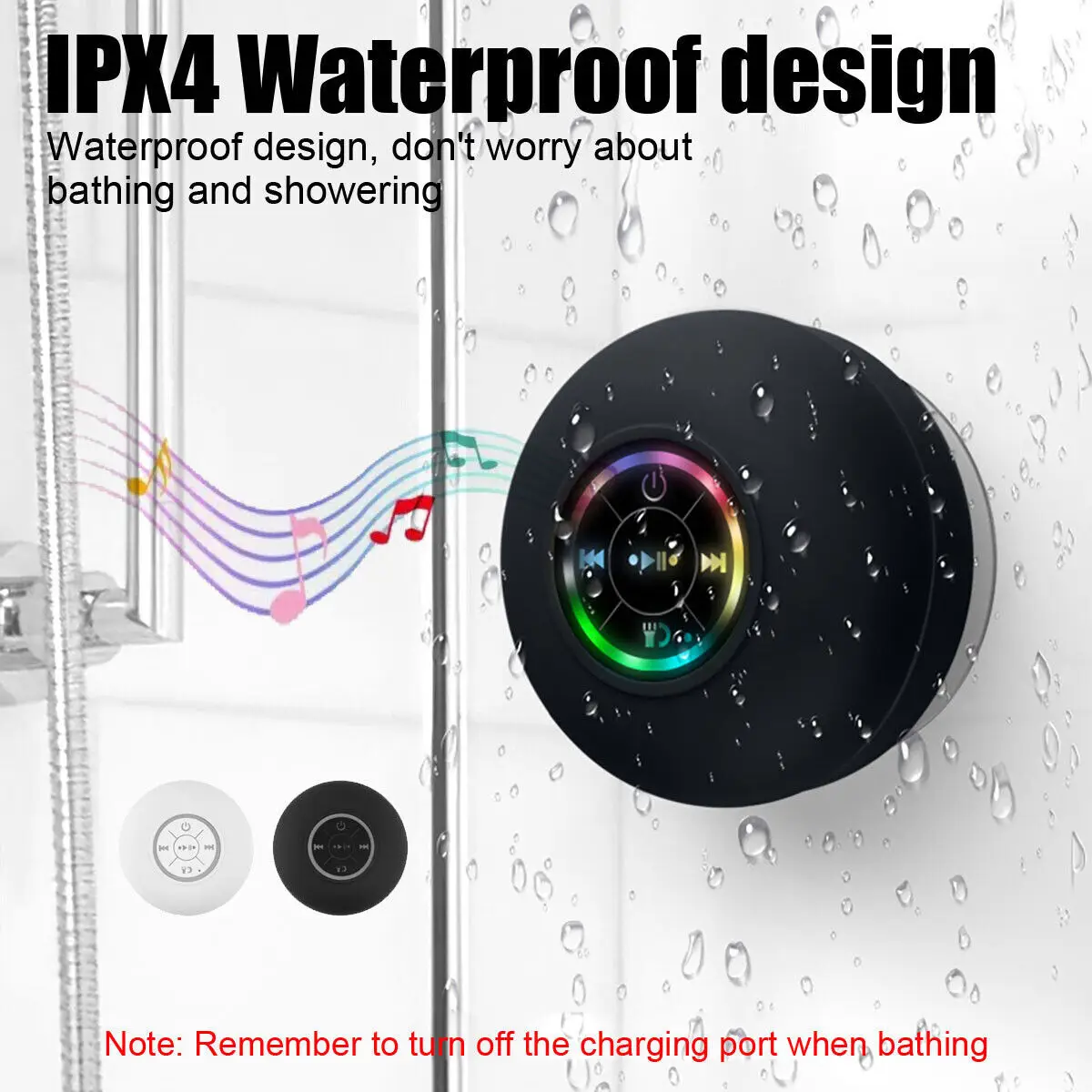 Portable Wireless Bluetooth Speaker Waterproof Suction For Shower Bathroom Black 3 - 5 Days Free Delivery Only UK