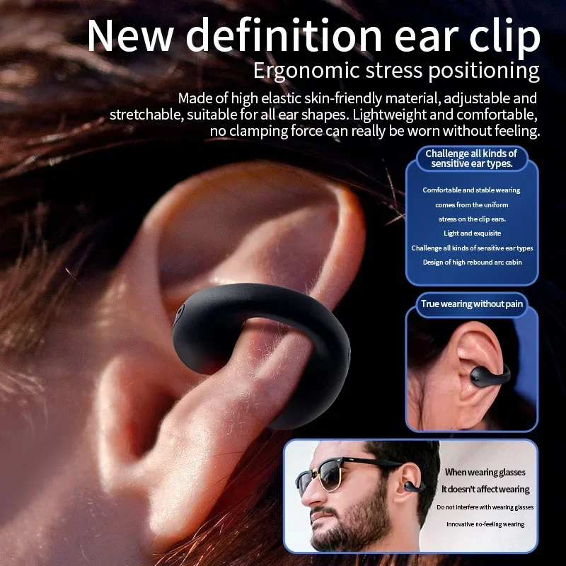 T75 Sport Bone-Conduction Bluetooth 5.3 Earphones HiFi Sound Wireless Headphones Earclip Waterproof Open Ear Headset Earring 2
