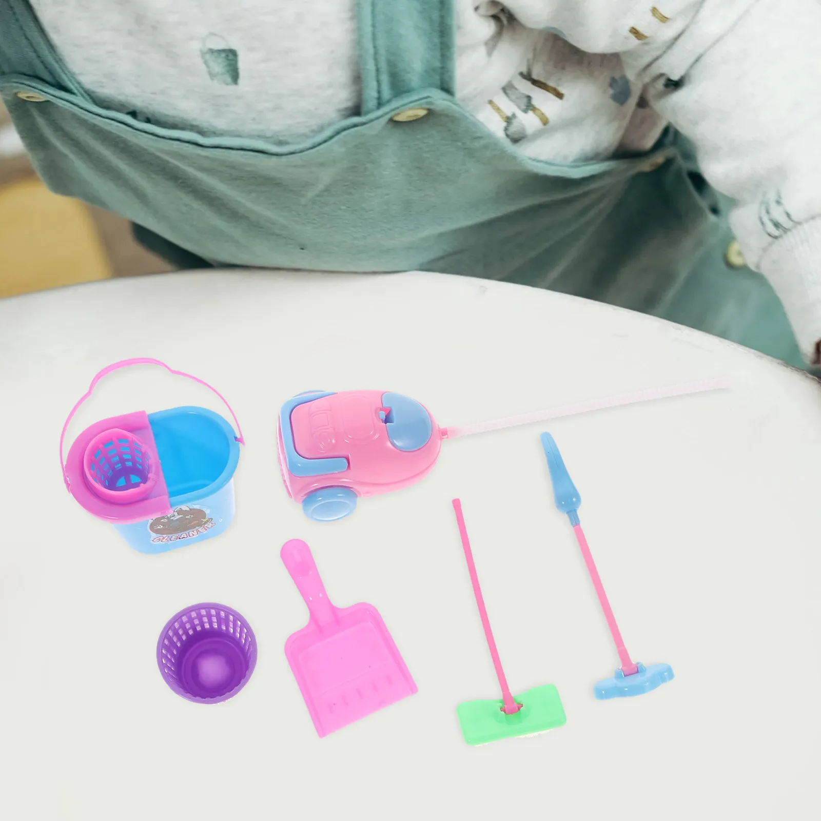 1세트 청소용 놀이 세트 미니어처 인형의 집 액세서리 안전하고 사실적인 학습 역할 놀이 용 소형 놀이 장난감