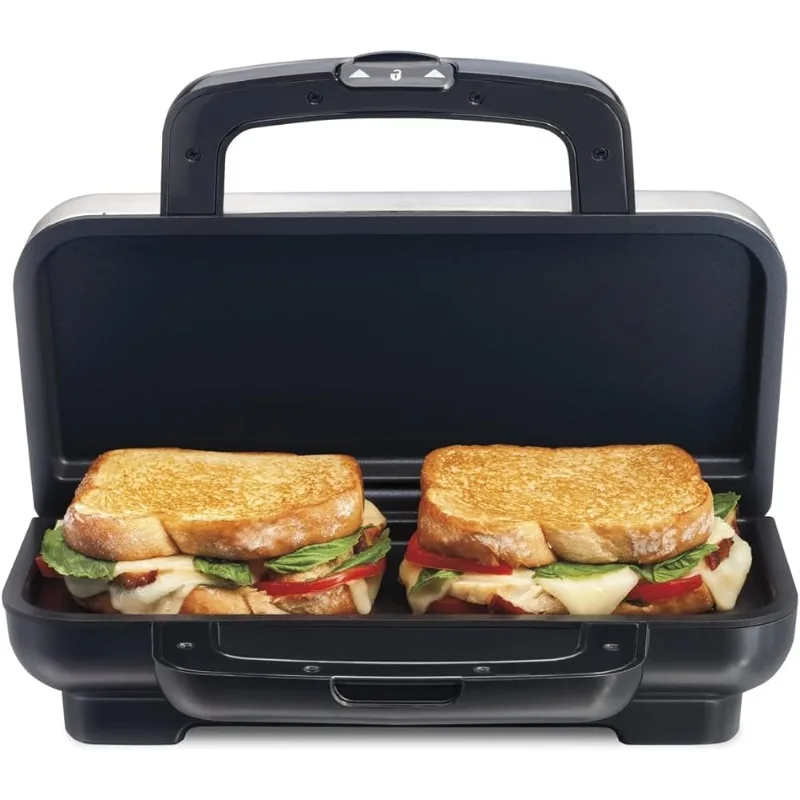

Deluxe Hot Sandwich Maker with Easy-Clean Durable Nonstick Ceramic Plates, Fits up to 2 Grilled Cheese, Stainless Steel