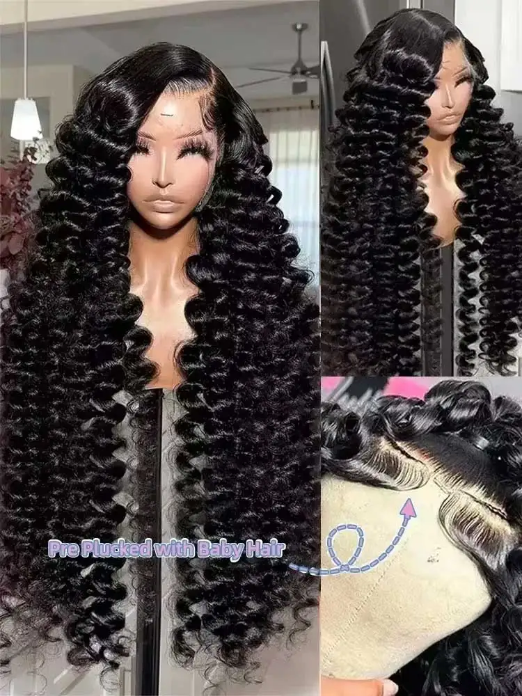 40 42 Inch HD Loose Deep Wave 13x6 Lace Front Human Hair Wigs Brazilian Curly Water Wavy 13x4 Lace Frontal Wigs For Women 250% 4