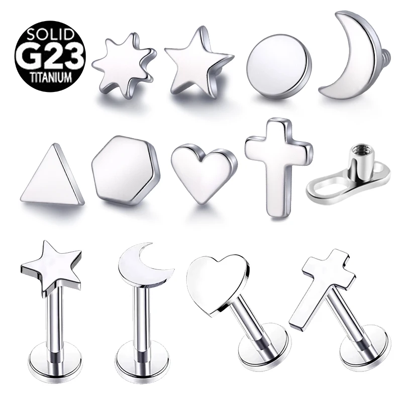 TitaniumHeartMoonStarDermalAnchorTopMicrodermalPiercingsKitsSkinDiverSurfaceDaith