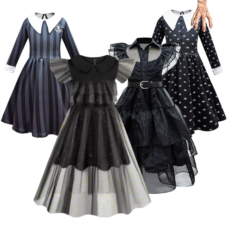 cosplay quartas-feiras filme, fantasias quarta-feira Addams vestido meninas  para crianças 4 a 12 anos, fantasia festa Halloween com cinto