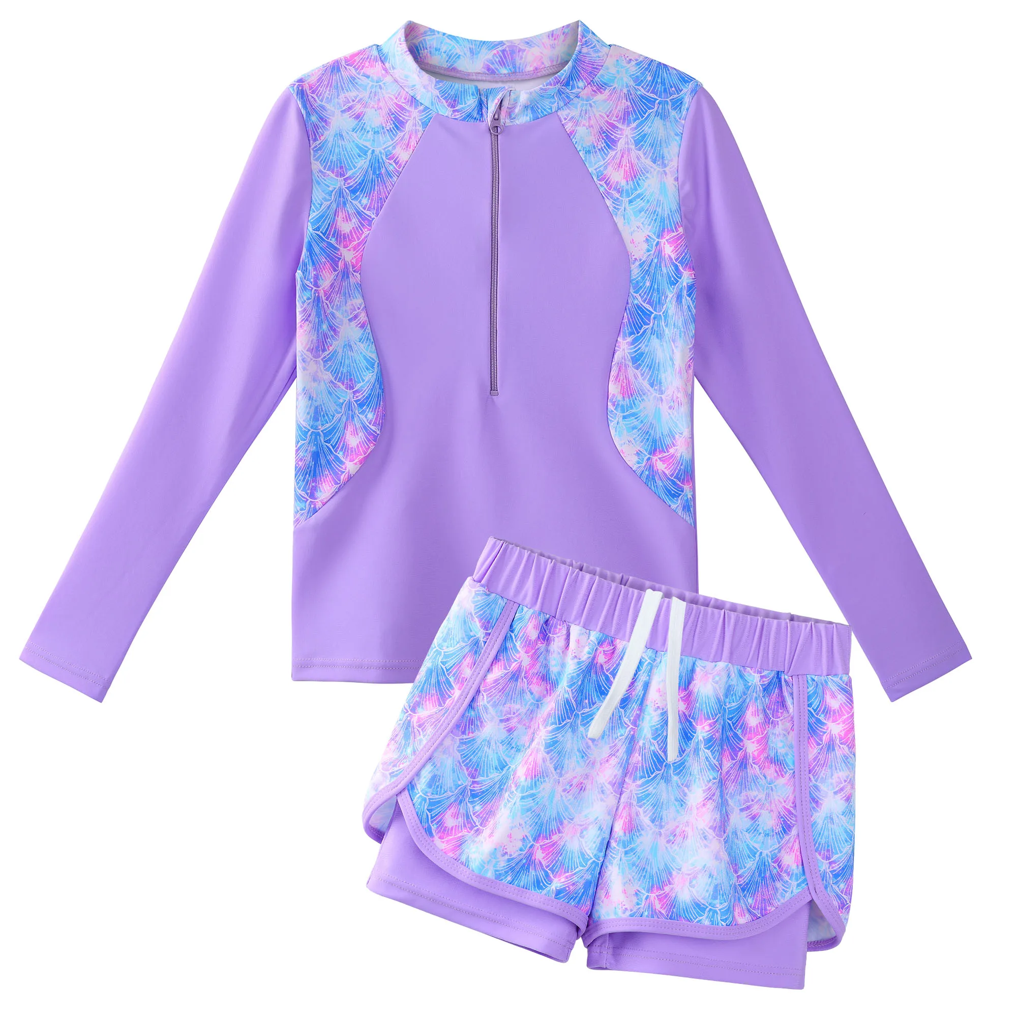 BAOHULU Langarm-Badeanzug für Mädchen mit UV 50+ Sonnenschutz, Tankini-Set mit Reißverschluss, Kinder-Surfanzug, Badeanzug – Detail 19