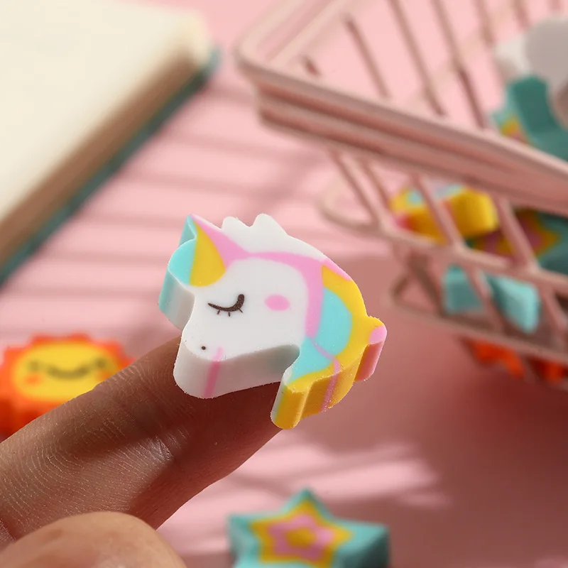 10Pcs/Lot Kawaii Unicorn Rainbow Eraser Cute Cartoon Cloud Star Moon Sun Pencil Rubber Erasers for Kids School Office Stationery pencil eraser