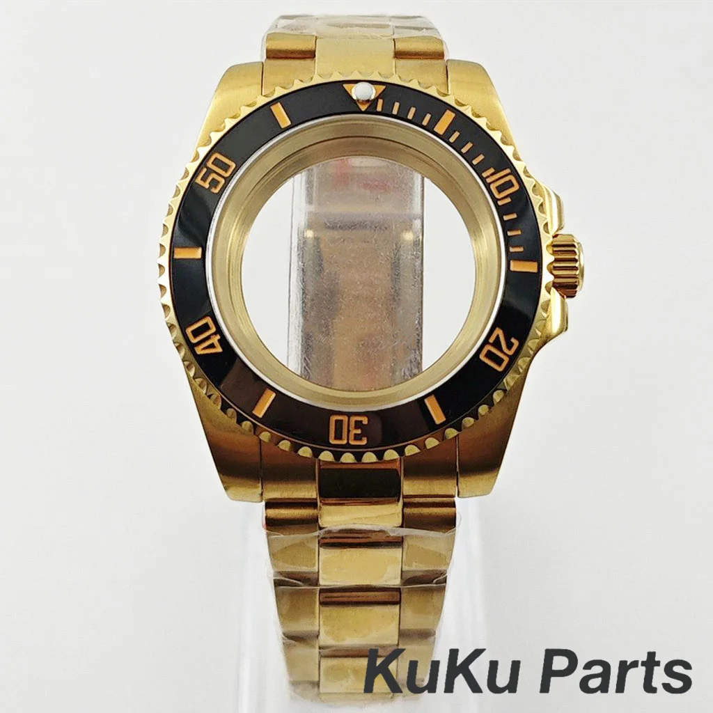 Gold 40MM Oyster Bracelet Sapphire Glass Waterproof Watch Case with 28.5mm Dial Compatibility