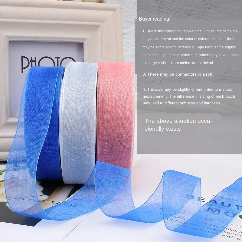 High-Density Organza Satin Ribbon for Crafts and Decoration, 15mm Width, 45 Meters