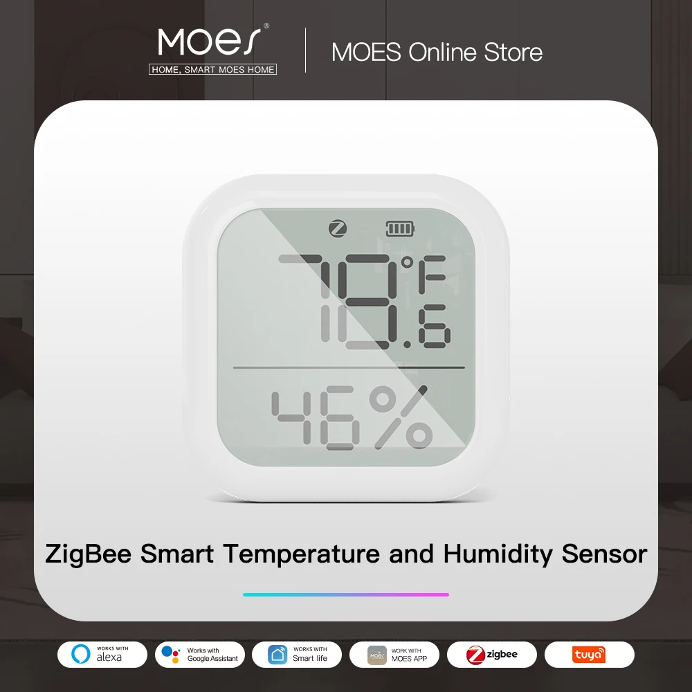 Moes-sensor Inteligente de Temperatura e Umidade Higrômetro Interno com Display Lcd Digital Aplicativo Tuya Smart Life Controle Remoto