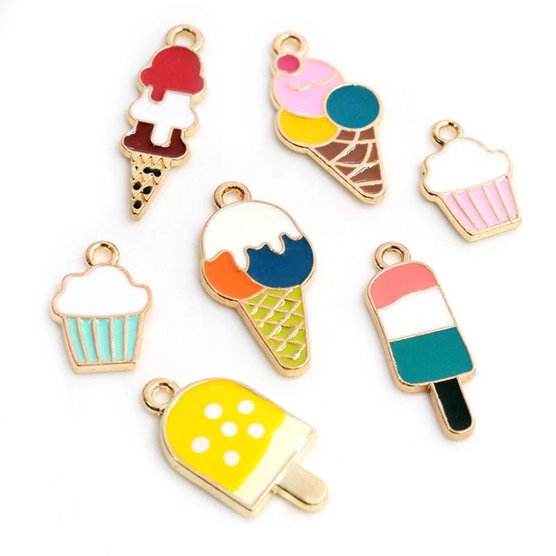10pcs Sommer Dessert Legierung Metall Tropfen Öl Eis Charms Anhänger Für DIY Armband Halskette Schmuck Finden
