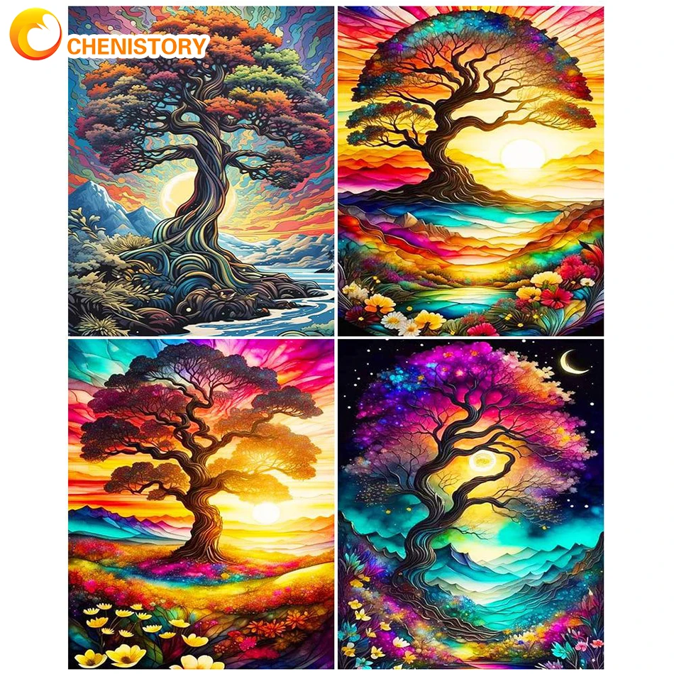 

CHENISTORY Colorful Tree DIY Painting By Numbers Kit Handpainted Oil Painting Unique Gift For Home Decor 60x75cm Wall Artwork