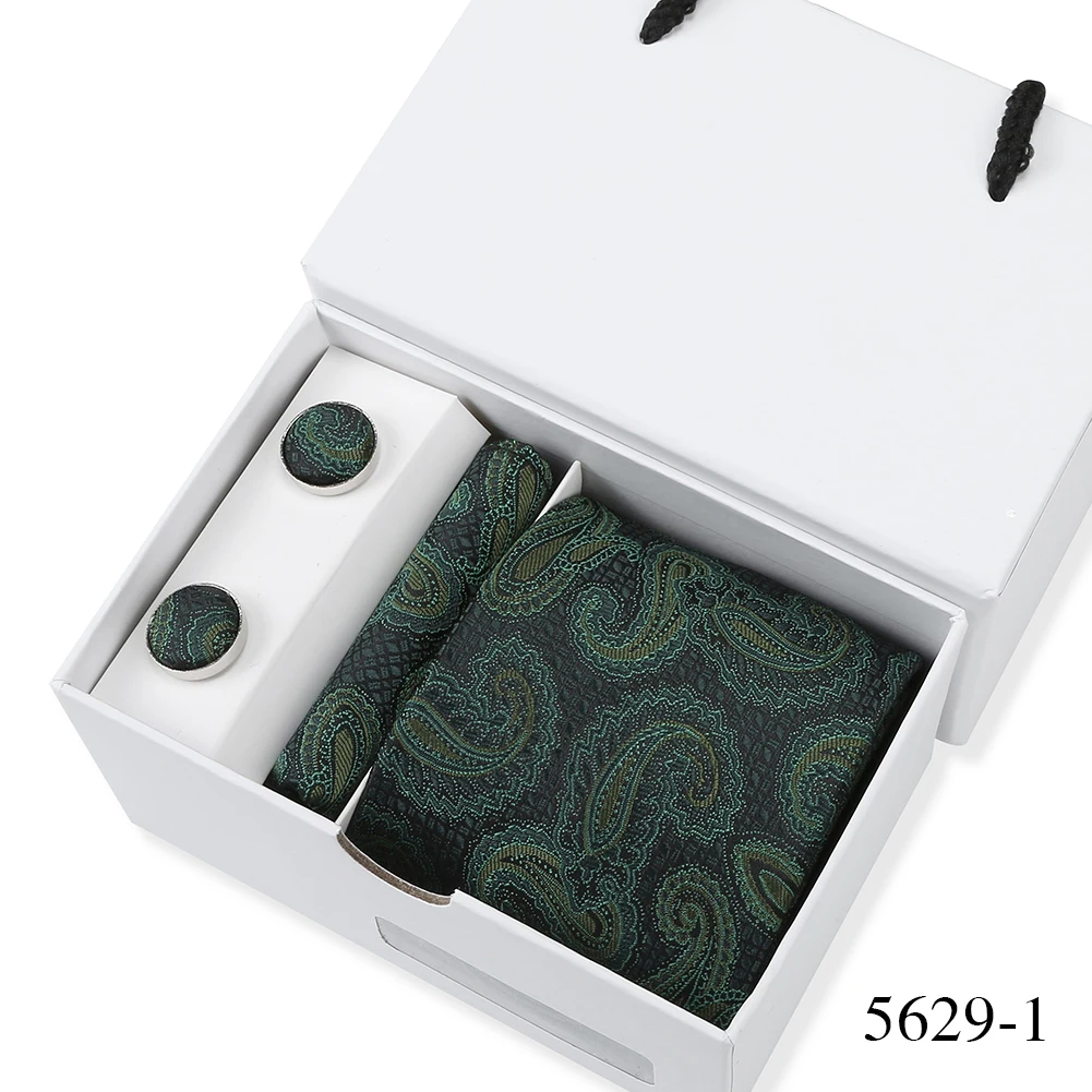 Bussiness Krawatten Sets Für Männer Plaid Blau Drucken Krawatten Manschettenknöpfe Taschentücher Hochzeit Bluse Zubehör Weiß Geschenk Box Anzug – Detail 32