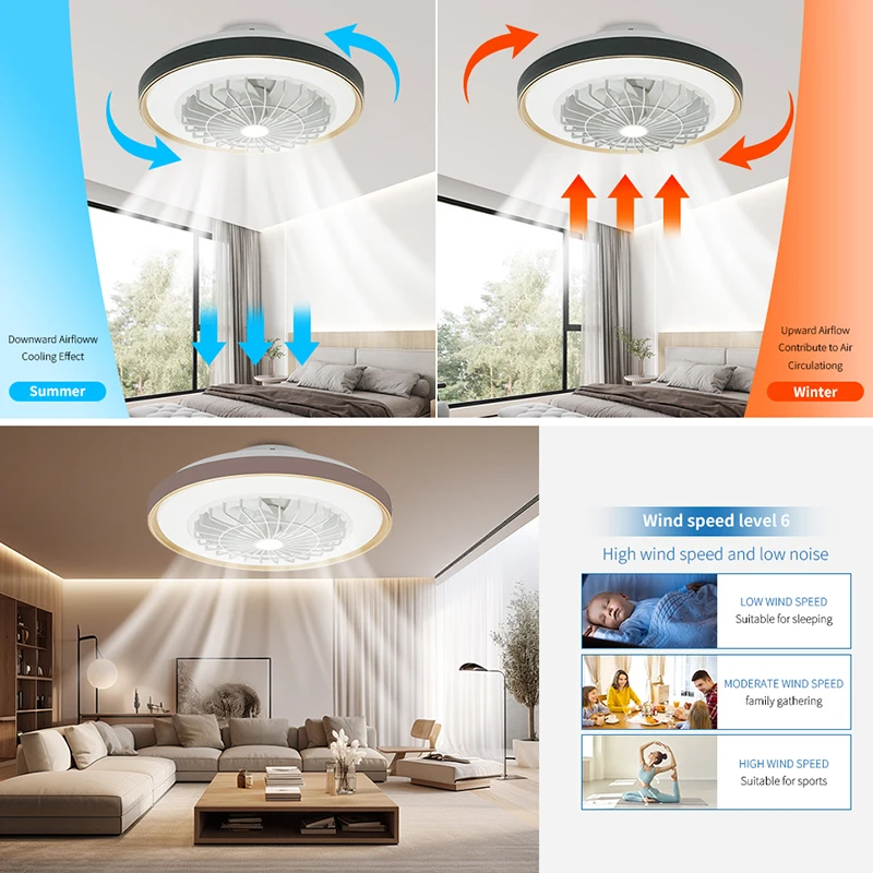 LED Ceiling Fan Light Modern 360 &deg; Surround Swing Wind Remote Control Infinite Dimming Living Room Bedroom Light 110V-220V