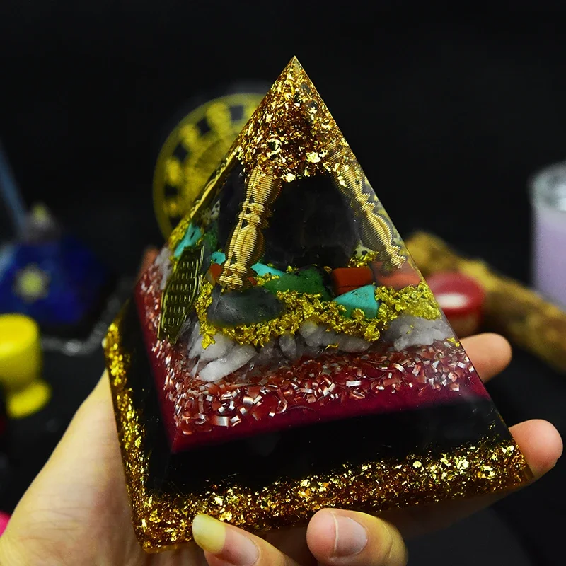 Large 10cm Handmade Orgonite Pyramid Natural Crystals And Stones Spiritual Healing Energy Converter Orgone Pyramid Home Decor