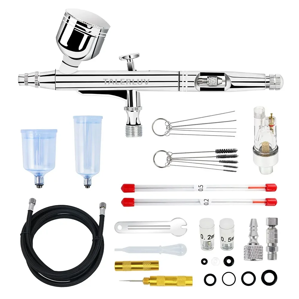 Airbrush Kit Dual-Action Gravity Airbrush Spray Gun with 0.2/0.3/0.5mm Needles Set 7cc/20cc/40cc Cup Air Hose and Cleaning Kit