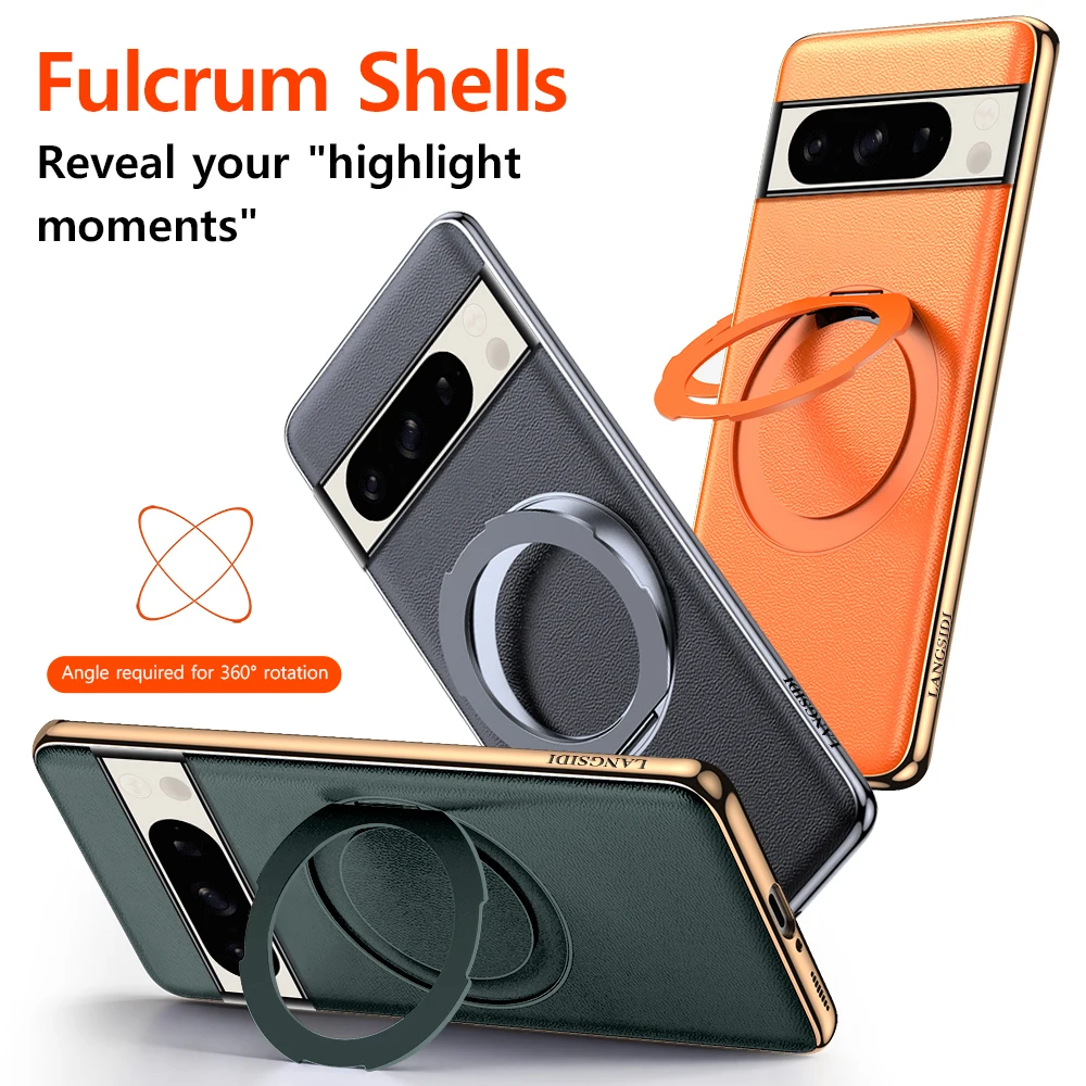 Magnetic Genuine Leather Phone Case for Google Pixel 8 7 Pro 8Pro 7Pro Ring Luxury Lens Protection Holder Phone Back Cover