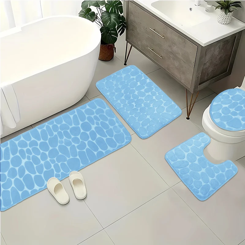Description Picture 4 of itemCobblestone Bathroom Mat Super Absorbent Bath Carpet Washing Machine Non-slip Quick-drying Floor Rug Toilet Lid Cover Toilet Mat